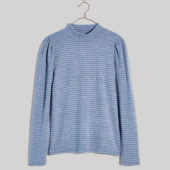 Madewell Tops - Madewell Jacquard Puff-Sleeve Mockneck Top in Tranquil Lake Size M NWT